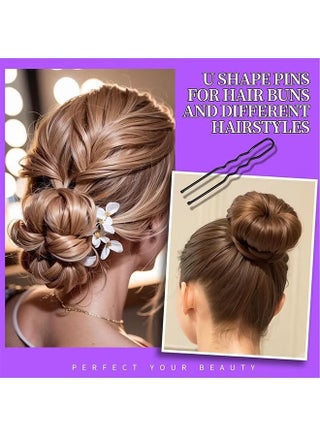 300-Pack Hair Clip Set with Storage Box 100 Hair Clips 100 U-Shaped Clips 100 Elastic Bands Black Gold for Girls Women - view 5